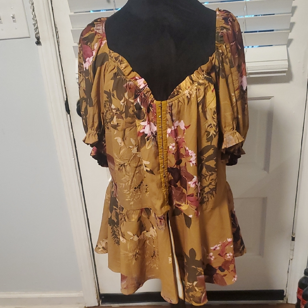 City Chic Mustard and Pink Floral Blouse